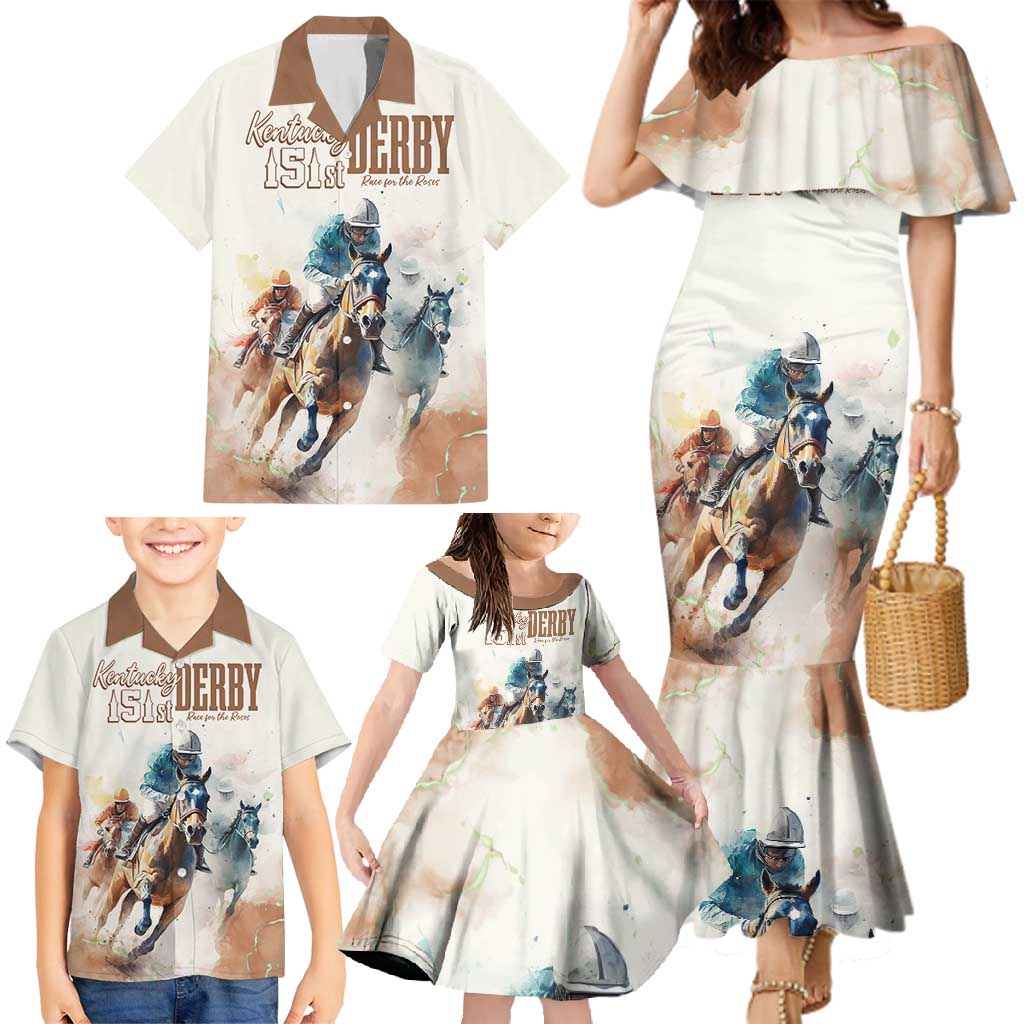 Personalised Kentucky Horse Racing Family Matching Mermaid Dress and Hawaiian Shirt 151st Anniversary LT7