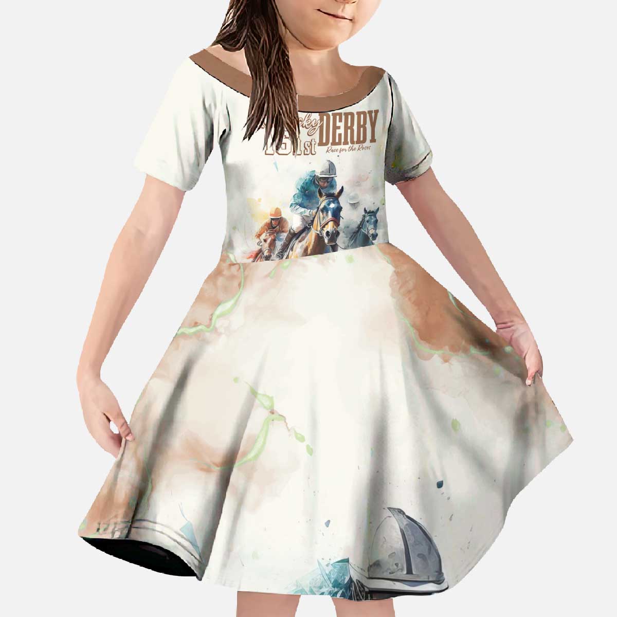 Personalised Kentucky Horse Racing Family Matching Off Shoulder Long Sleeve Dress and Hawaiian Shirt 151st Anniversary LT7