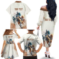 Personalised Kentucky Horse Racing Family Matching Off Shoulder Long Sleeve Dress and Hawaiian Shirt 151st Anniversary LT7