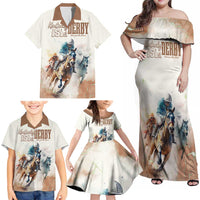 Personalised Kentucky Horse Racing Family Matching Off Shoulder Maxi Dress and Hawaiian Shirt 151st Anniversary LT7