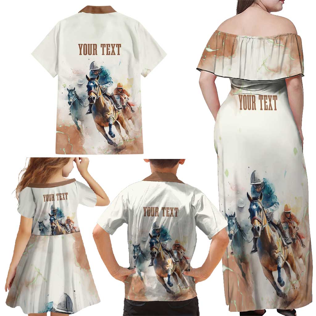 Personalised Kentucky Horse Racing Family Matching Off Shoulder Maxi Dress and Hawaiian Shirt 151st Anniversary LT7
