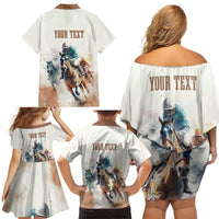 Personalised Kentucky Horse Racing Family Matching Off Shoulder Short Dress and Hawaiian Shirt 151st Anniversary LT7