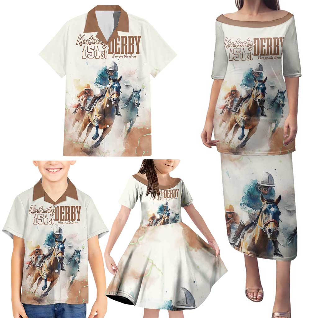 Personalised Kentucky Horse Racing Family Matching Puletasi and Hawaiian Shirt 151st Anniversary LT7
