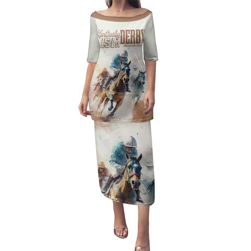 Personalised Kentucky Horse Racing Family Matching Puletasi and Hawaiian Shirt 151st Anniversary LT7