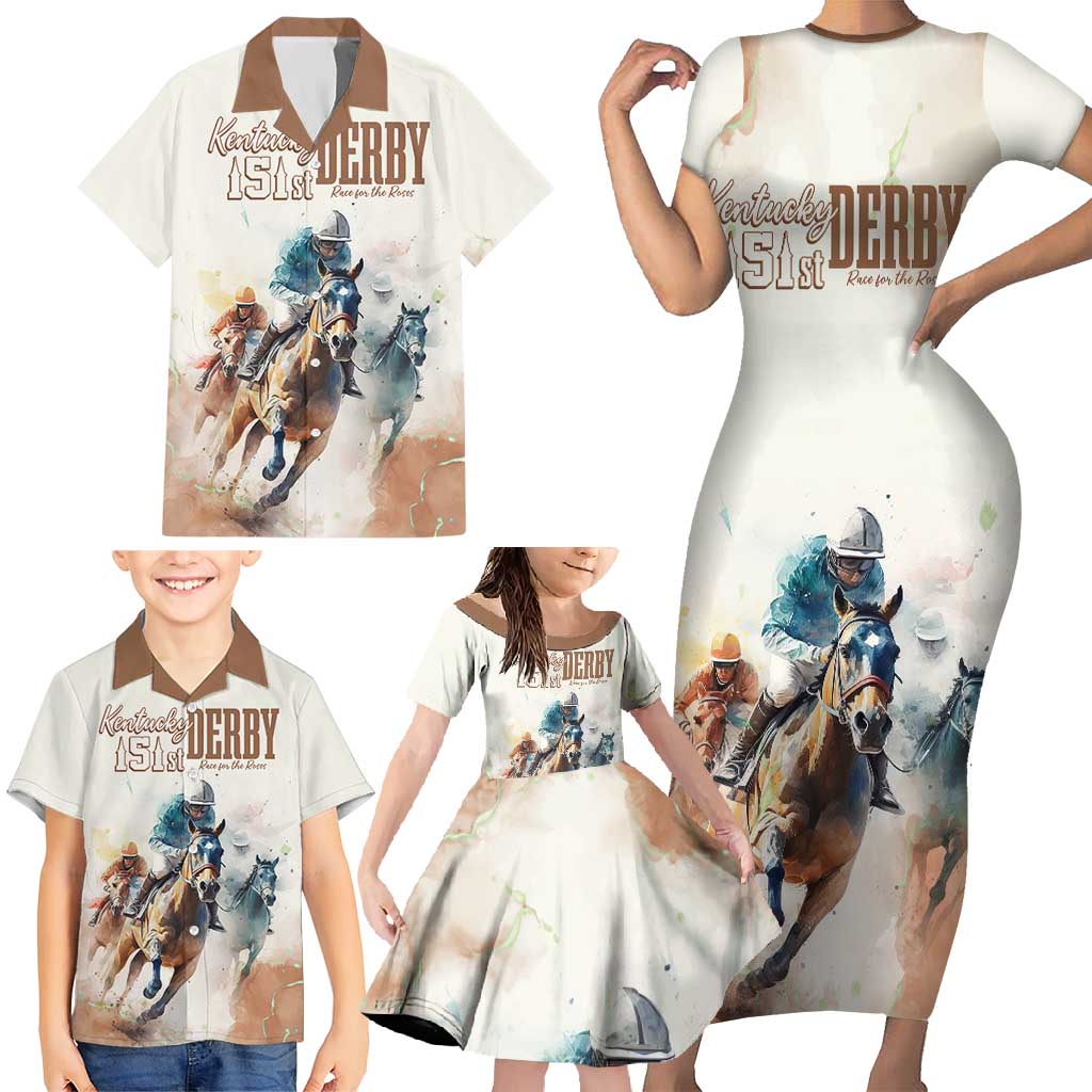 Personalised Kentucky Horse Racing Family Matching Short Sleeve Bodycon Dress and Hawaiian Shirt 151st Anniversary LT7