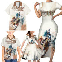 Personalised Kentucky Horse Racing Family Matching Short Sleeve Bodycon Dress and Hawaiian Shirt 151st Anniversary LT7