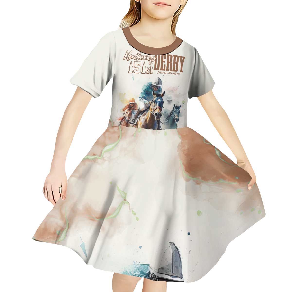 Personalised Kentucky Horse Racing Kid Short Sleeve Dress 151st Anniversary LT7