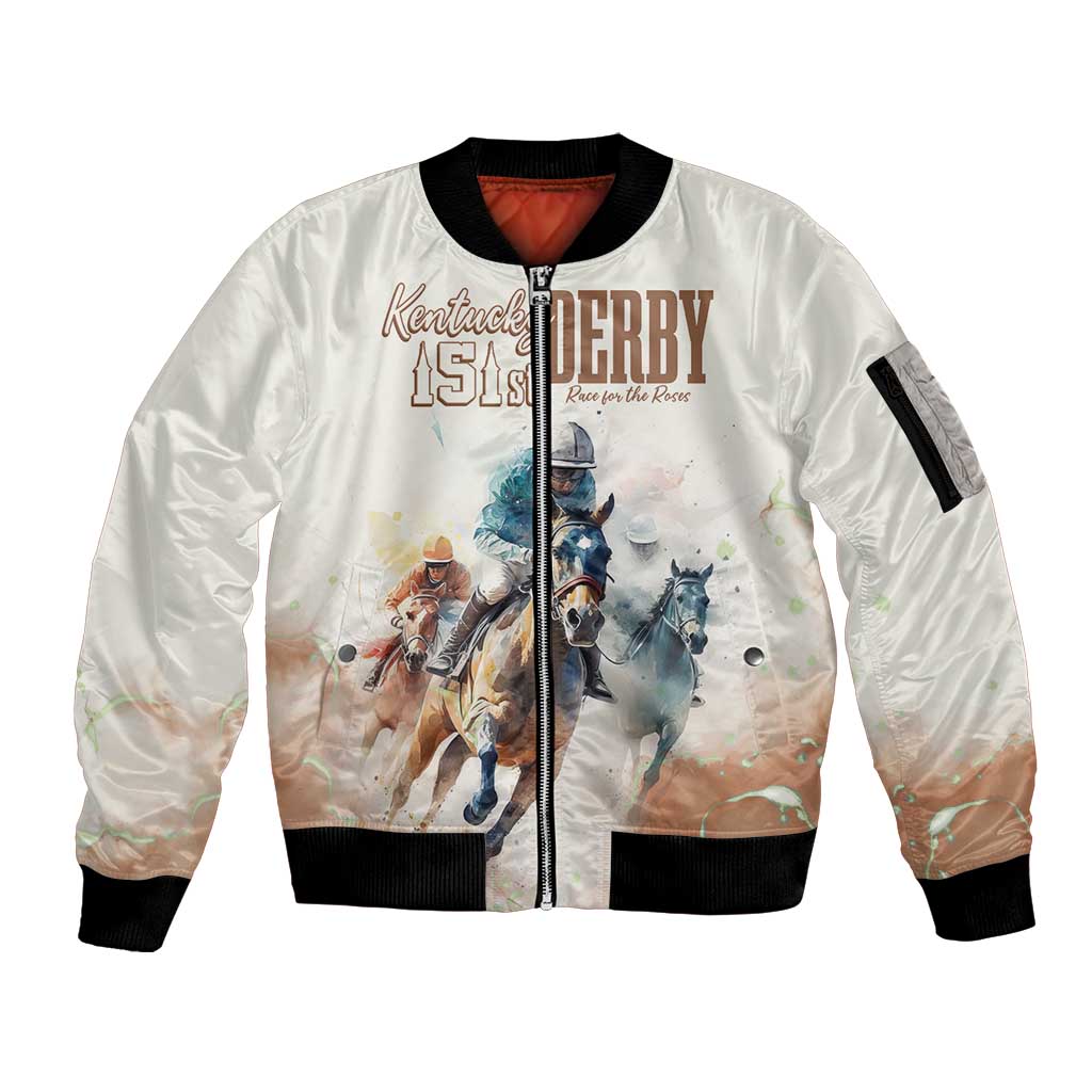 Personalised Kentucky Horse Racing Sleeve Zip Bomber Jacket 151st Anniversary LT7