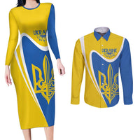 Ukraine Stylized Tryzub Couples Matching Long Sleeve Bodycon Dress and Long Sleeve Button Shirt Slava Ukraini