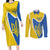 Ukraine Stylized Tryzub Couples Matching Long Sleeve Bodycon Dress and Long Sleeve Button Shirt Slava Ukraini