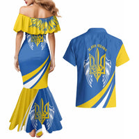 Ukraine Stylized Tryzub Couples Matching Mermaid Dress and Hawaiian Shirt Slava Ukraini