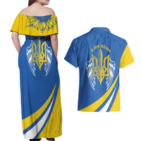 Ukraine Stylized Tryzub Couples Matching Off Shoulder Maxi Dress and Hawaiian Shirt Slava Ukraini