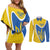 Ukraine Stylized Tryzub Couples Matching Off Shoulder Short Dress and Long Sleeve Button Shirt Slava Ukraini