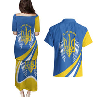 Ukraine Stylized Tryzub Couples Matching Puletasi and Hawaiian Shirt Slava Ukraini