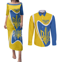Ukraine Stylized Tryzub Couples Matching Puletasi and Long Sleeve Button Shirt Slava Ukraini