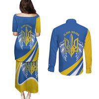Ukraine Stylized Tryzub Couples Matching Puletasi and Long Sleeve Button Shirt Slava Ukraini