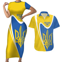Ukraine Stylized Tryzub Couples Matching Short Sleeve Bodycon Dress and Hawaiian Shirt Slava Ukraini