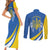 Ukraine Stylized Tryzub Couples Matching Short Sleeve Bodycon Dress and Long Sleeve Button Shirt Slava Ukraini