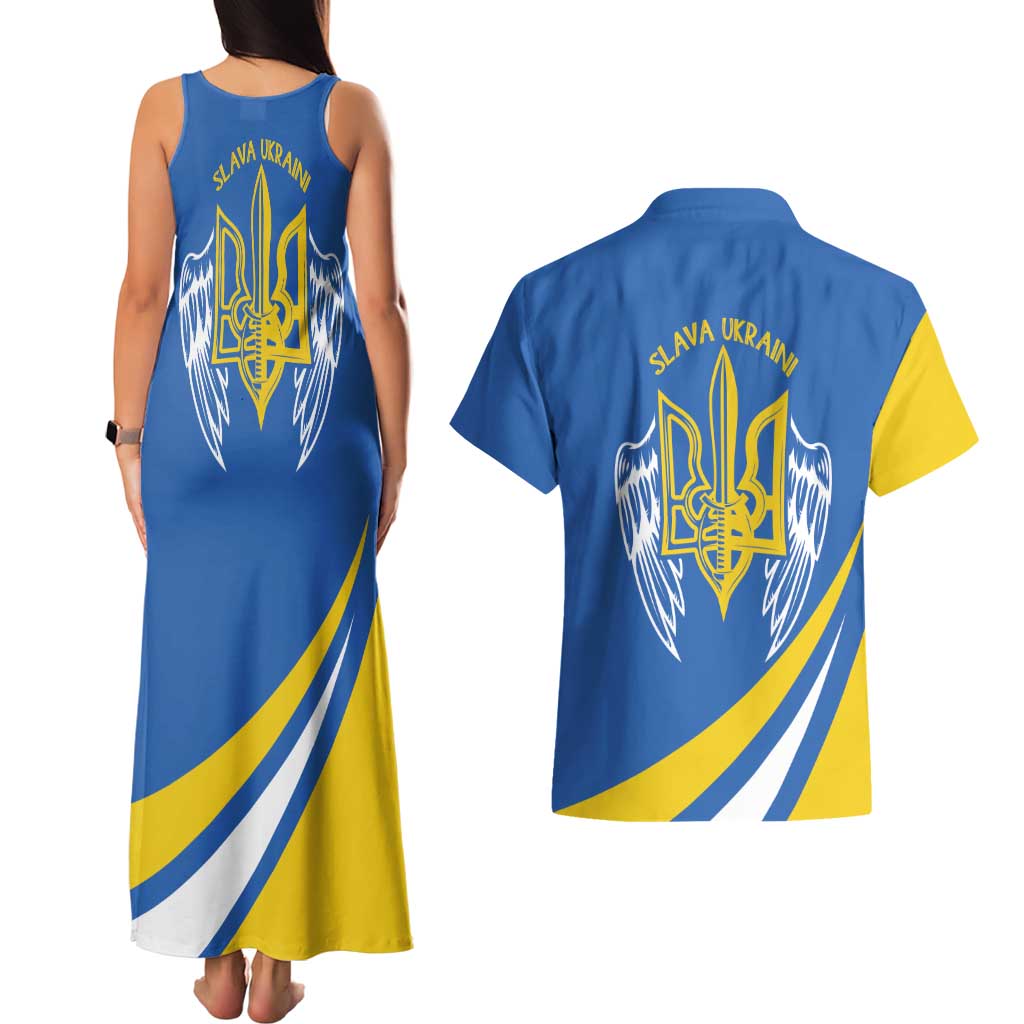 Ukraine Stylized Tryzub Couples Matching Tank Maxi Dress and Hawaiian Shirt Slava Ukraini