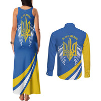 Ukraine Stylized Tryzub Couples Matching Tank Maxi Dress and Long Sleeve Button Shirt Slava Ukraini