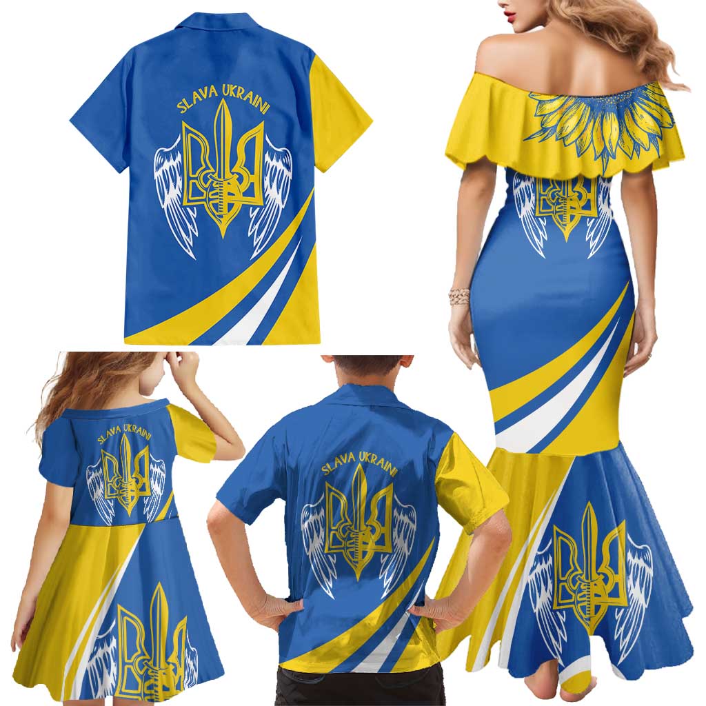 Ukraine Stylized Tryzub Family Matching Mermaid Dress and Hawaiian Shirt Slava Ukraini