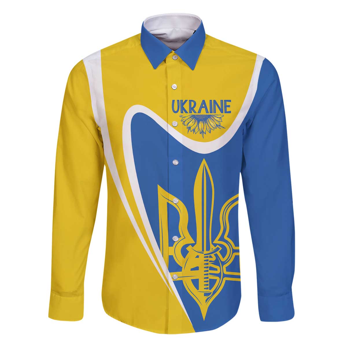 Ukraine Stylized Tryzub Family Matching Off The Shoulder Long Sleeve Dress and Hawaiian Shirt Slava Ukraini