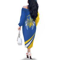 Ukraine Stylized Tryzub Family Matching Off The Shoulder Long Sleeve Dress and Hawaiian Shirt Slava Ukraini