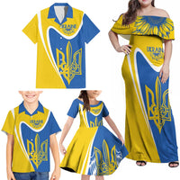 Ukraine Stylized Tryzub Family Matching Off Shoulder Maxi Dress and Hawaiian Shirt Slava Ukraini