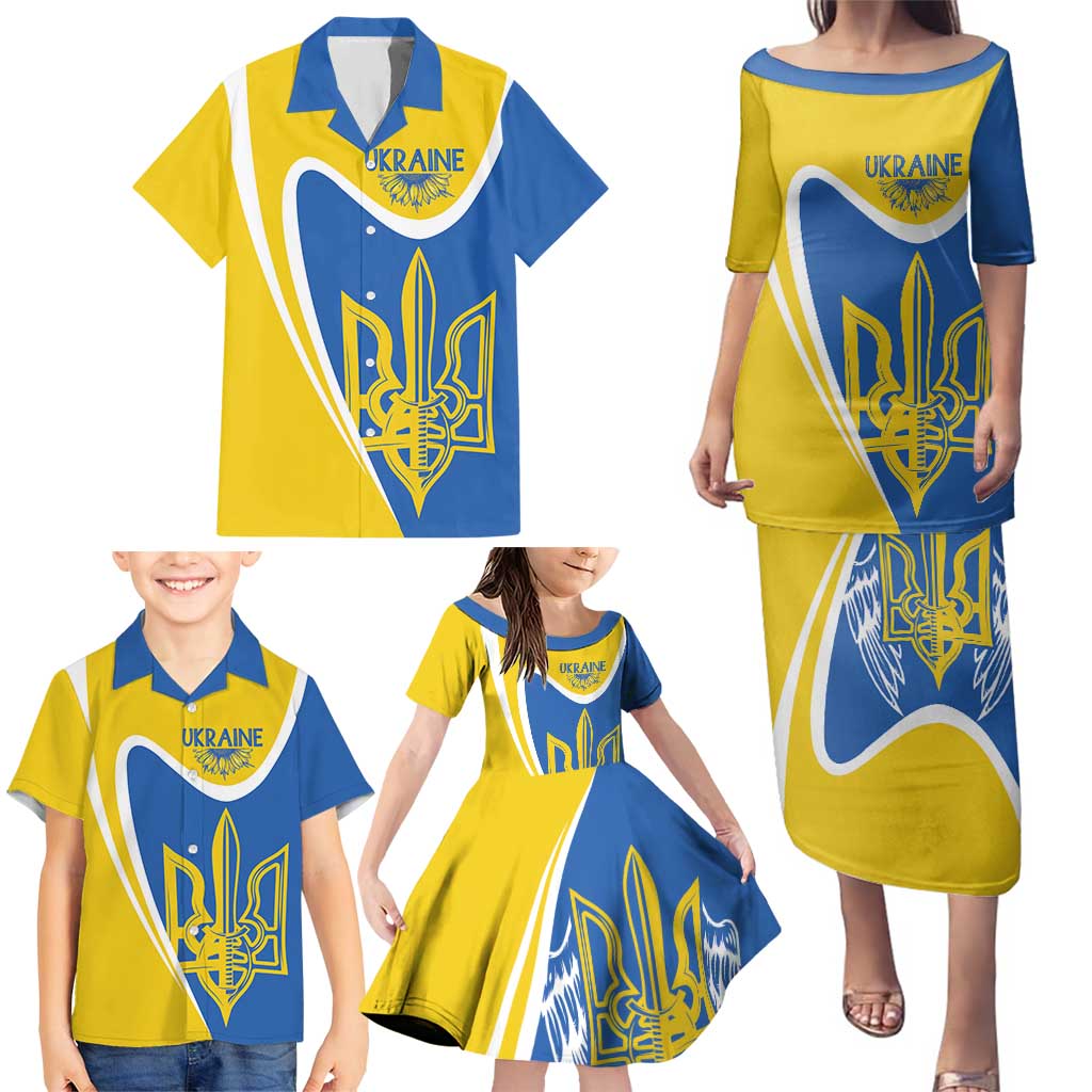 Ukraine Stylized Tryzub Family Matching Puletasi and Hawaiian Shirt Slava Ukraini