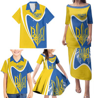 Ukraine Stylized Tryzub Family Matching Puletasi and Hawaiian Shirt Slava Ukraini