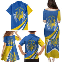 Ukraine Stylized Tryzub Family Matching Puletasi and Hawaiian Shirt Slava Ukraini