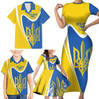 Ukraine Stylized Tryzub Family Matching Short Sleeve Bodycon Dress and Hawaiian Shirt Slava Ukraini