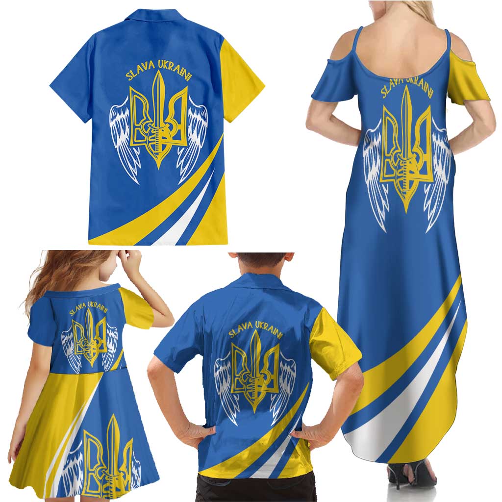 Ukraine Stylized Tryzub Family Matching Summer Maxi Dress and Hawaiian Shirt Slava Ukraini