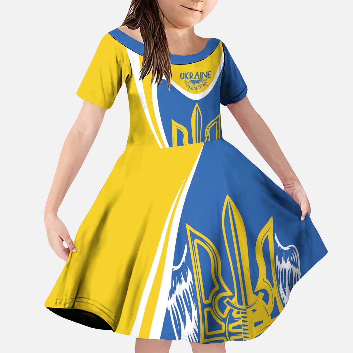 Ukraine Stylized Tryzub Kid Short Sleeve Dress Slava Ukraini