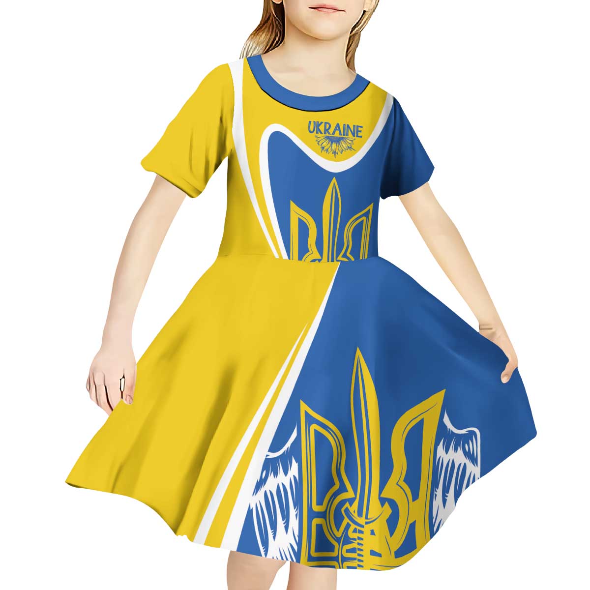 Ukraine Stylized Tryzub Kid Short Sleeve Dress Slava Ukraini