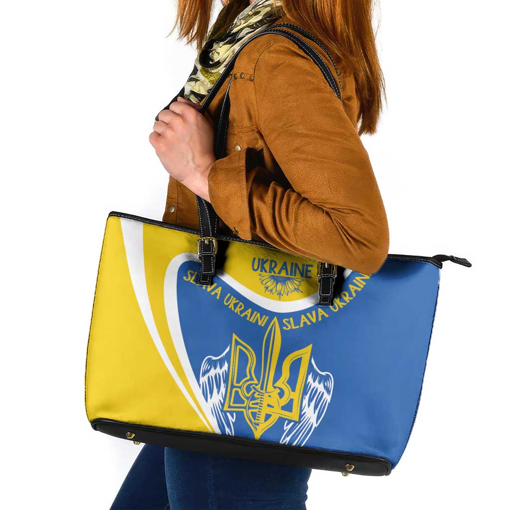 Ukraine Stylized Tryzub Leather Tote Bag Slava Ukraini