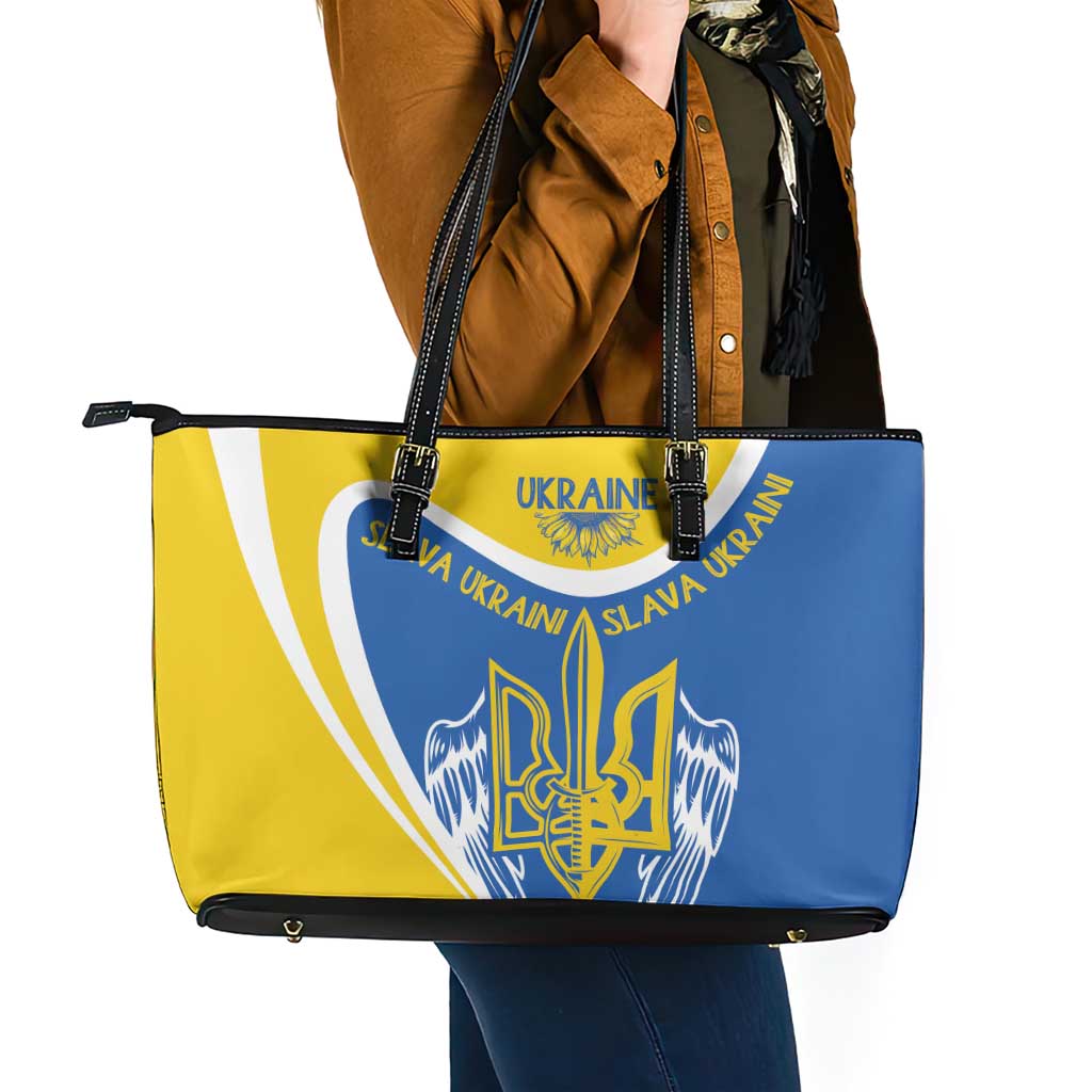 Ukraine Stylized Tryzub Leather Tote Bag Slava Ukraini