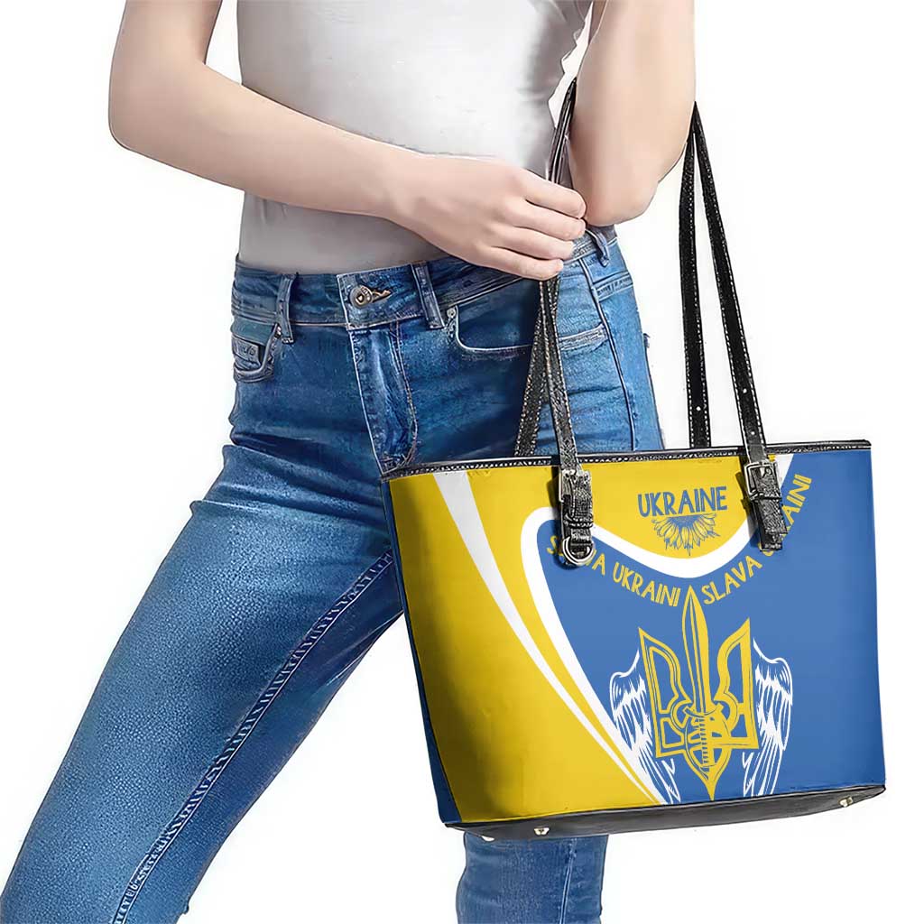 Ukraine Stylized Tryzub Leather Tote Bag Slava Ukraini