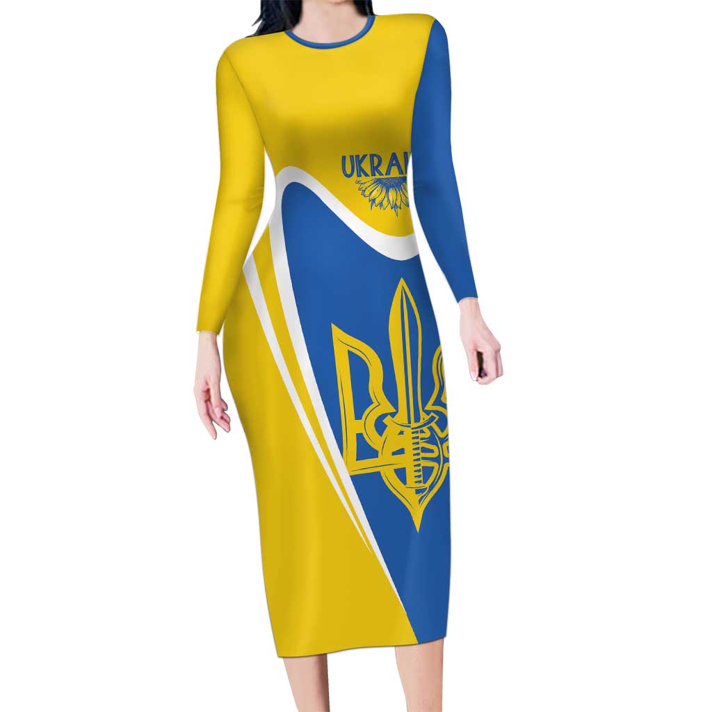 Ukraine Stylized Tryzub Long Sleeve Bodycon Dress Slava Ukraini