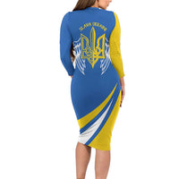 Ukraine Stylized Tryzub Long Sleeve Bodycon Dress Slava Ukraini