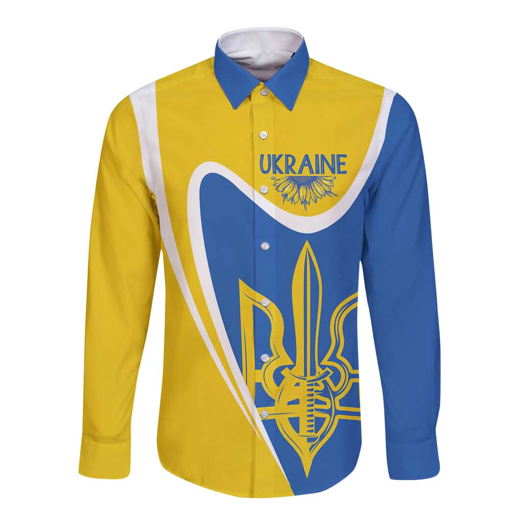 Ukraine Stylized Tryzub Long Sleeve Button Shirt Slava Ukraini