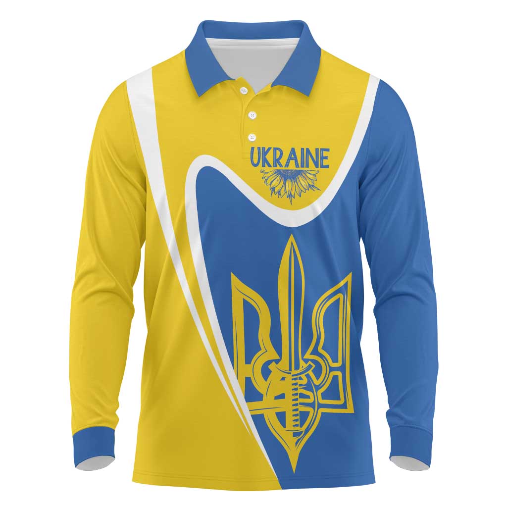 Ukraine Stylized Tryzub Long Sleeve Polo Shirt Slava Ukraini