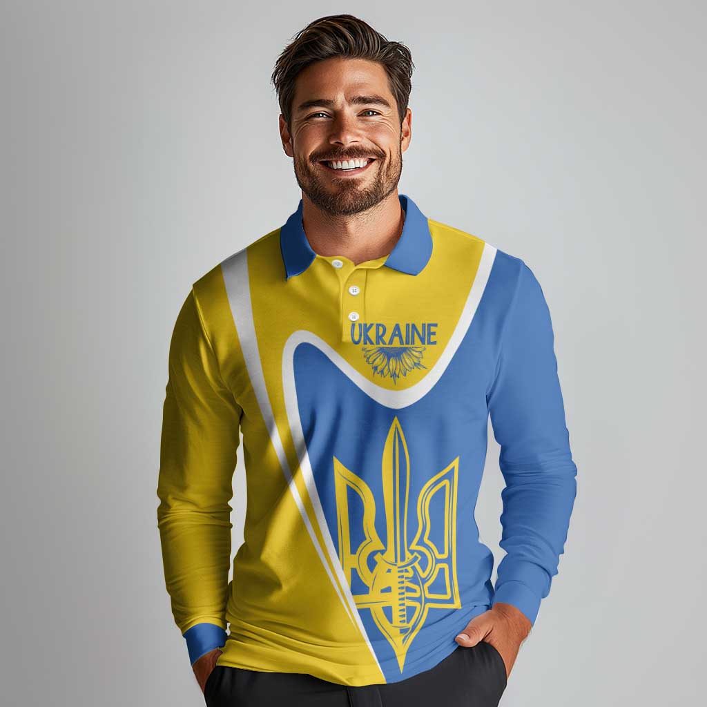 Ukraine Stylized Tryzub Long Sleeve Polo Shirt Slava Ukraini