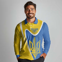 Ukraine Stylized Tryzub Long Sleeve Polo Shirt Slava Ukraini