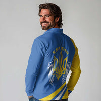 Ukraine Stylized Tryzub Long Sleeve Polo Shirt Slava Ukraini