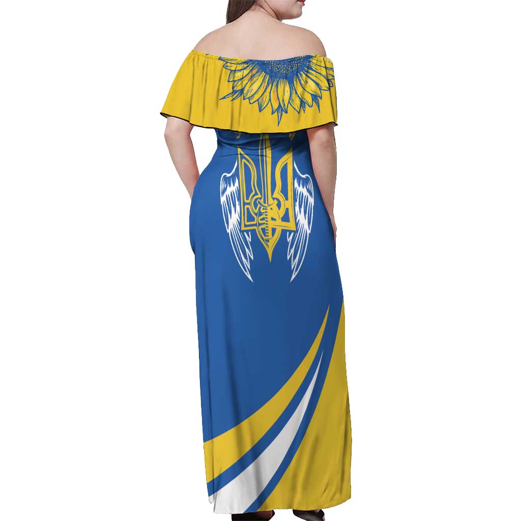 Ukraine Stylized Tryzub Off Shoulder Maxi Dress Slava Ukraini