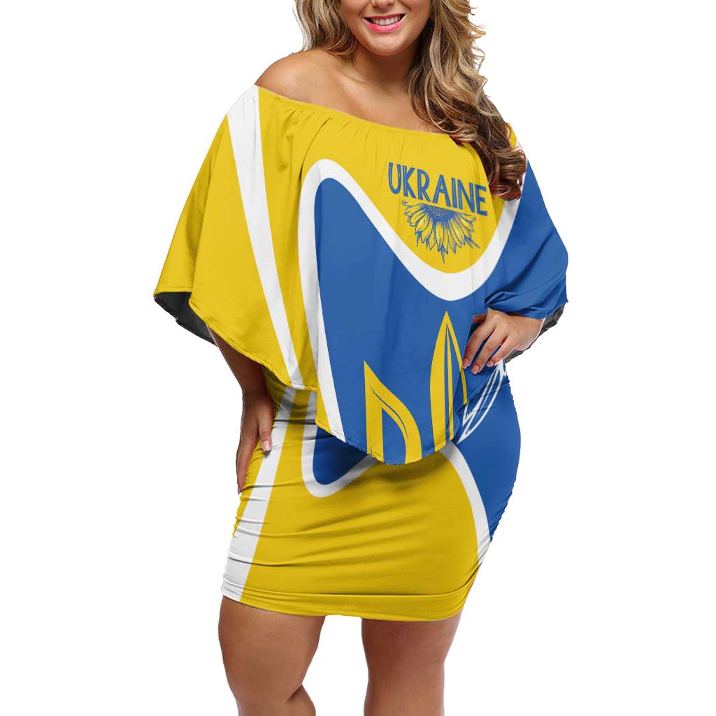 Ukraine Stylized Tryzub Off Shoulder Short Dress Slava Ukraini