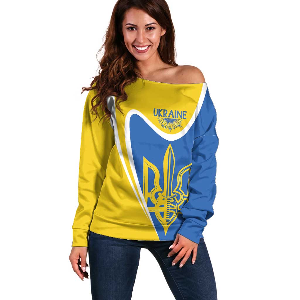 Ukraine Stylized Tryzub Off Shoulder Sweater Slava Ukraini
