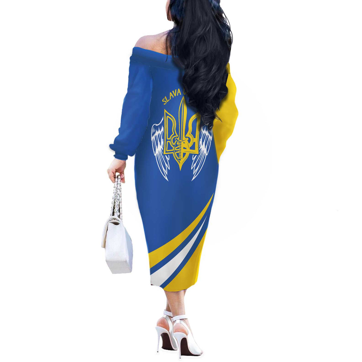 Ukraine Stylized Tryzub Off The Shoulder Long Sleeve Dress Slava Ukraini