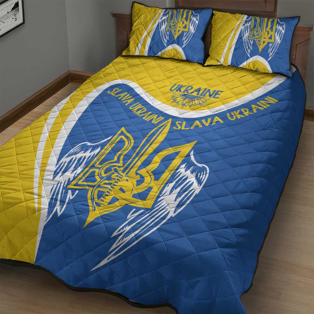 Ukraine Stylized Tryzub Quilt Bed Set Slava Ukraini